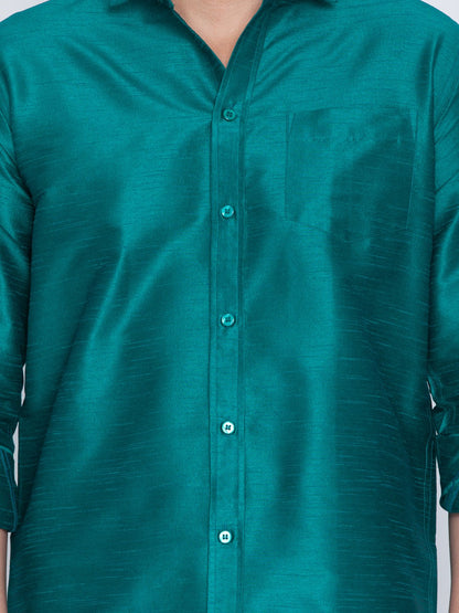 Men's Green Cotton Silk Blend Ethnic Shirt