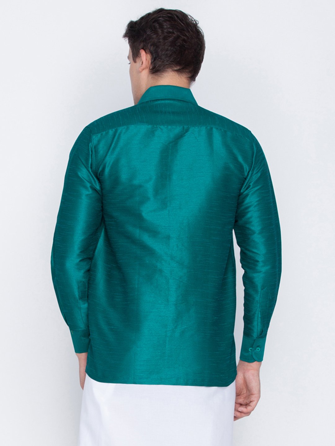 Men's Green Cotton Silk Blend Ethnic Shirt