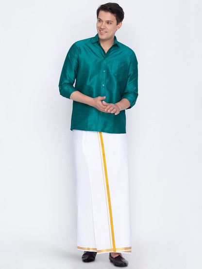 Men's Green Cotton Silk Blend Ethnic Shirt