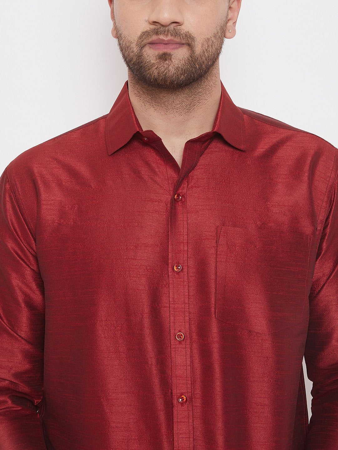 Men's Maroon Cotton Silk Blend Ethnic Shirt