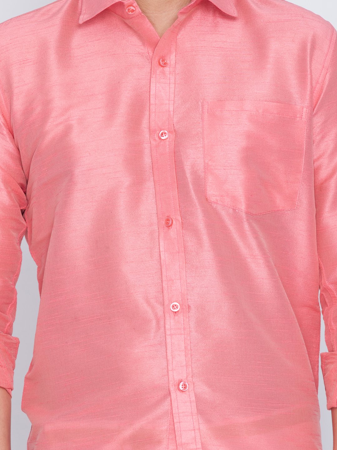 Men's Pink Cotton Silk Blend Ethnic Shirt