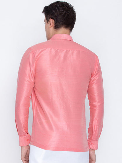 Men's Pink Cotton Silk Blend Ethnic Shirt