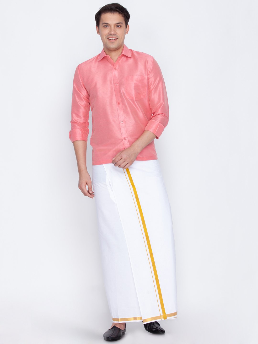 Men's Pink Cotton Silk Blend Ethnic Shirt