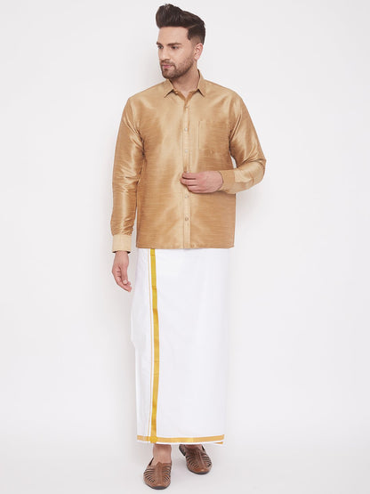 Men's Gold Cotton Silk Blend Ethnic Shirt