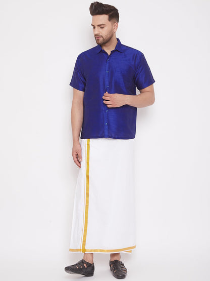 Men's Blue Cotton Silk Blend Ethnic Shirt