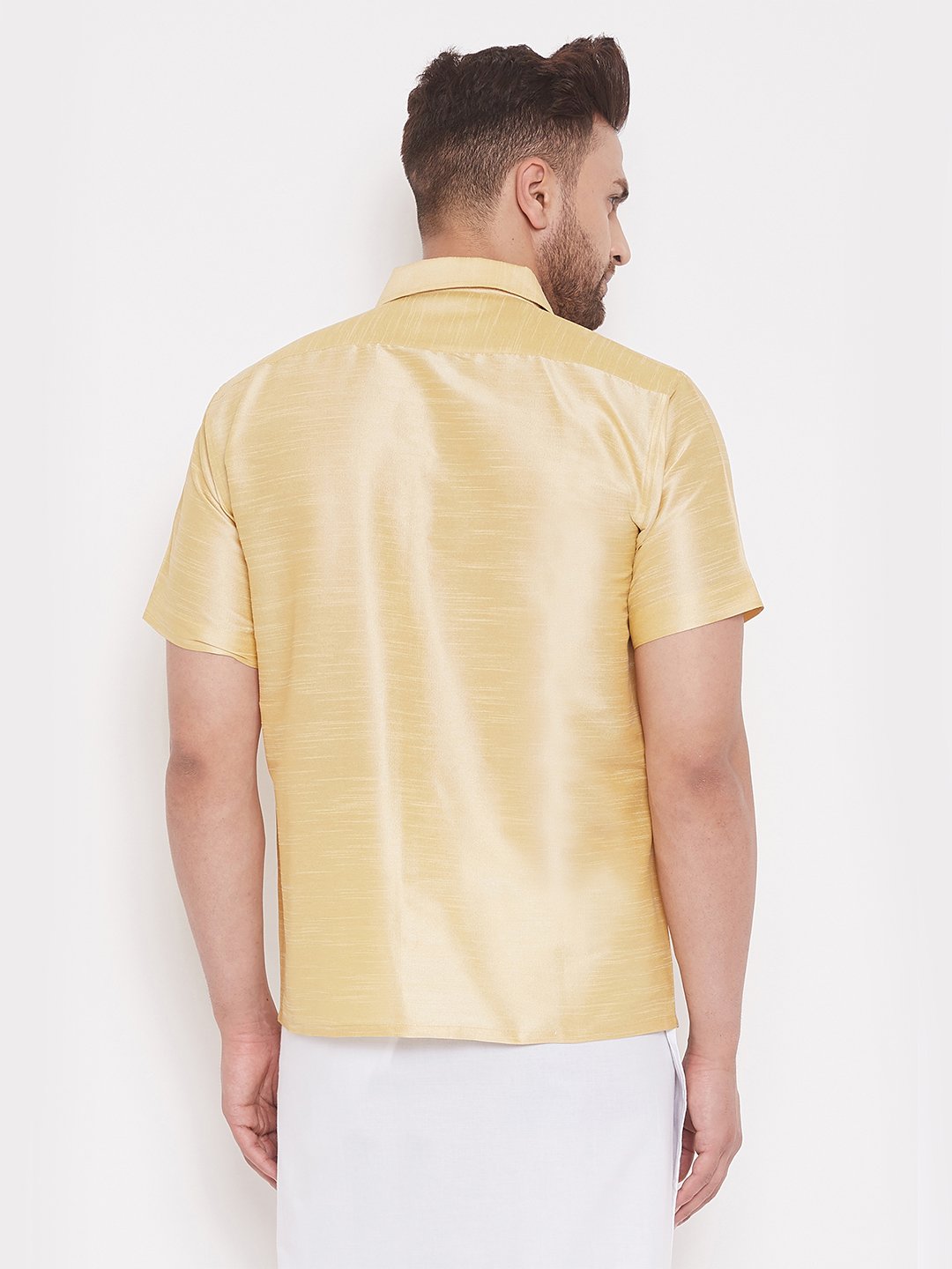 Men's Gold Cotton Silk Blend Ethnic Shirt