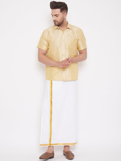 Men's Gold Cotton Silk Blend Ethnic Shirt