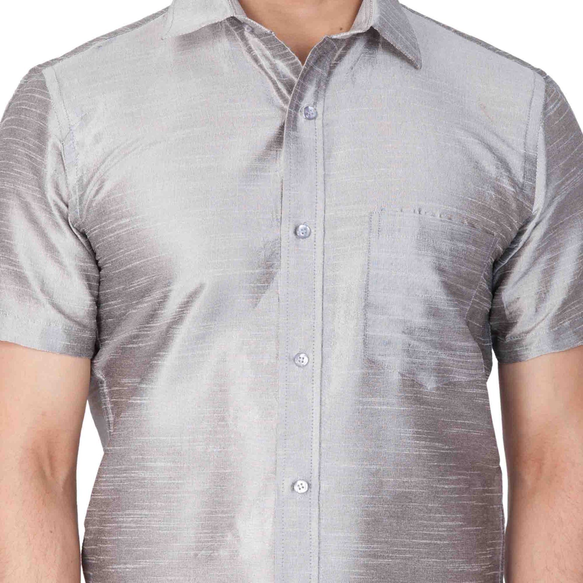 Men's Grey Cotton Silk Blend Ethnic Shirt