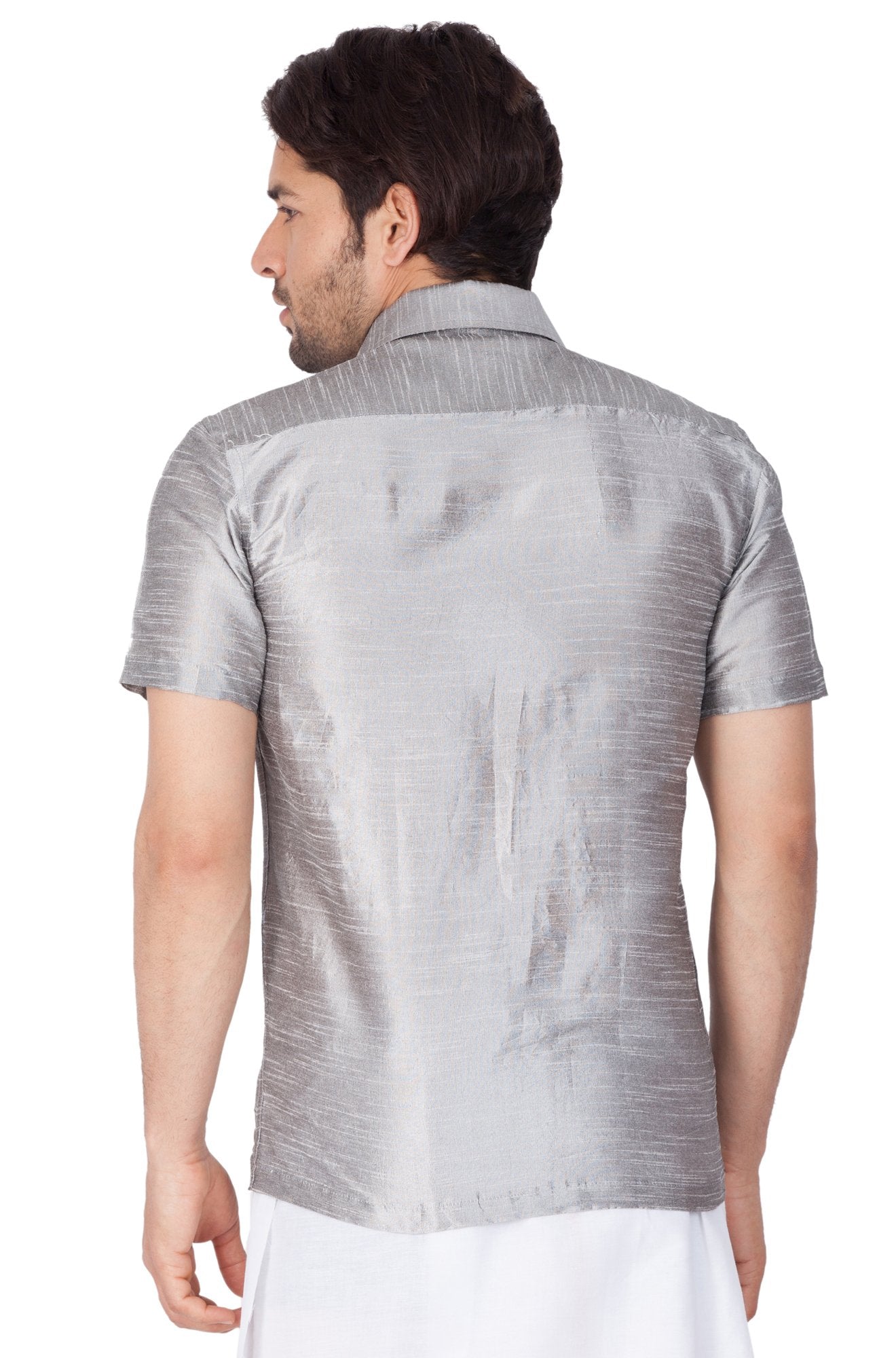 Men's Grey Cotton Silk Blend Ethnic Shirt