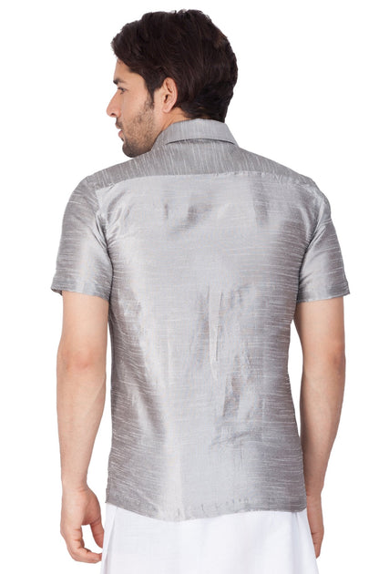 Men's Grey Cotton Silk Blend Ethnic Shirt