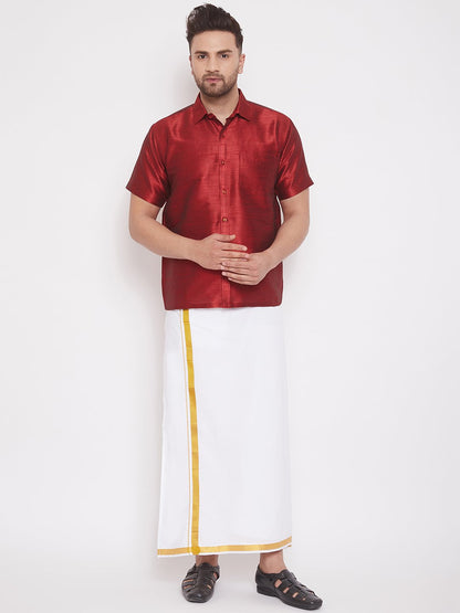 Men's Maroon Cotton Silk Blend Ethnic Shirt