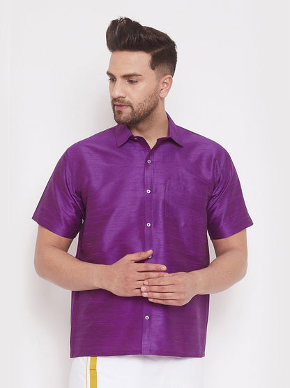 Men's Purple Cotton Silk Blend Ethnic Shirt