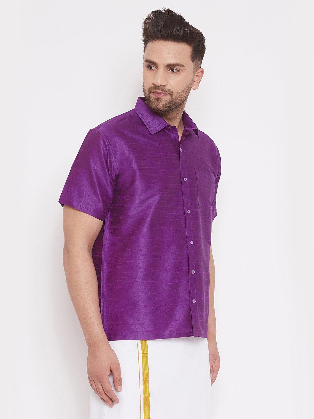 Men's Purple Cotton Silk Blend Ethnic Shirt