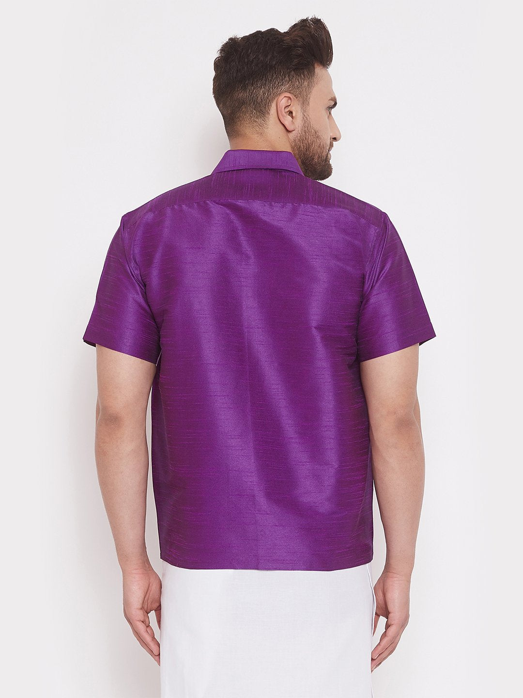 Men's Purple Cotton Silk Blend Ethnic Shirt