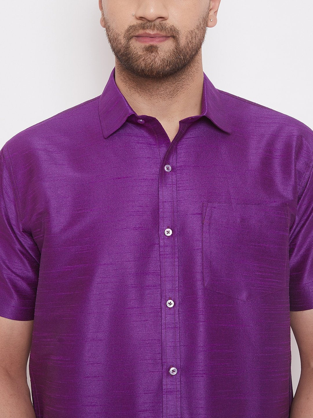 Men's Purple Cotton Silk Blend Ethnic Shirt