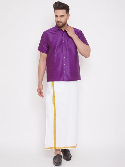 Men's Purple Cotton Silk Blend Ethnic Shirt