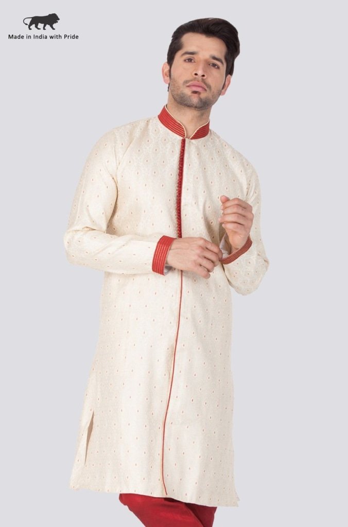 Men's Beige Cotton Silk Blend Sherwani Only Top