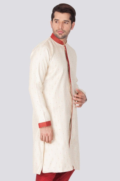 Men's Beige Cotton Silk Blend Sherwani Only Top