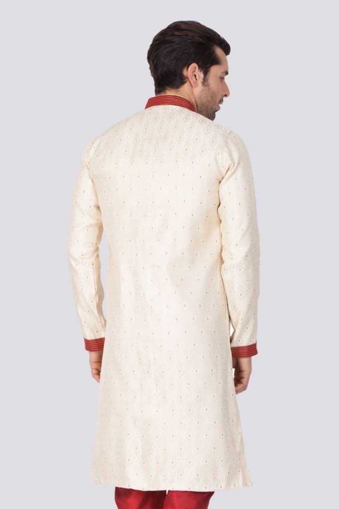 Men's Beige Cotton Silk Blend Sherwani Only Top