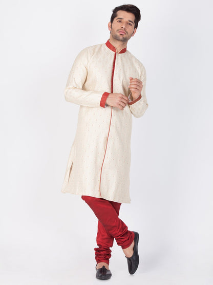 Men's Gold Cotton Silk Blend Sherwani Set