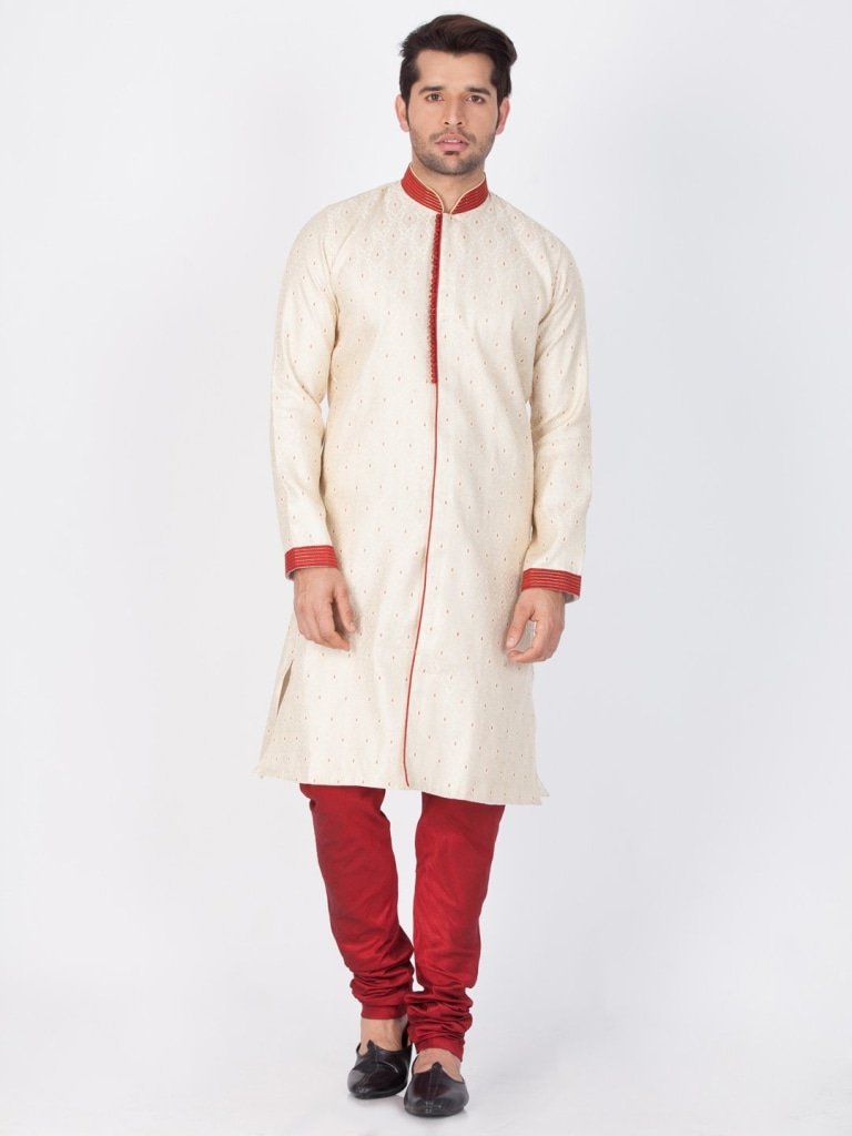 Men's Beige Cotton Silk Blend Sherwani Only Top