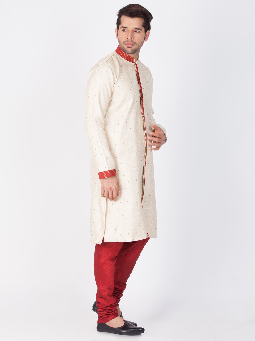 Men's Gold Cotton Silk Blend Sherwani Set