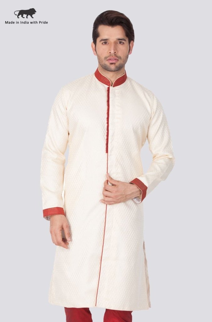 Men's Beige Cotton Silk Blend Sherwani Only Top