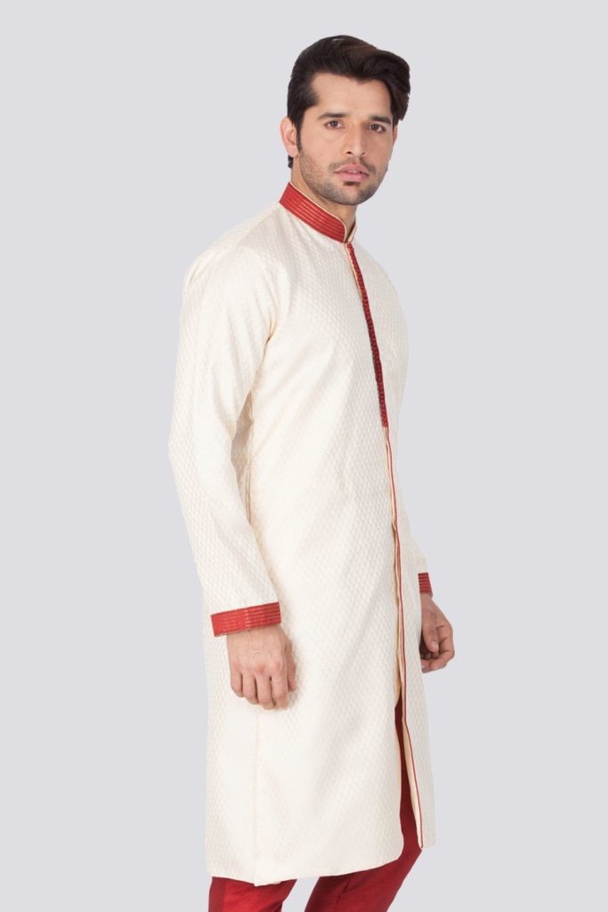 Men's Beige Cotton Silk Blend Sherwani Only Top