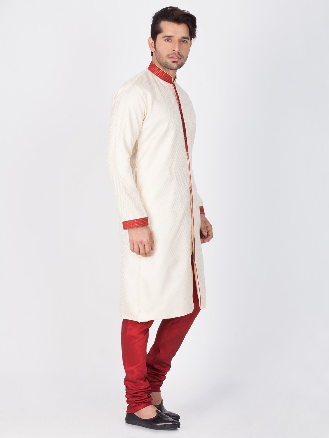 Men's Gold Cotton Silk Blend Sherwani Set