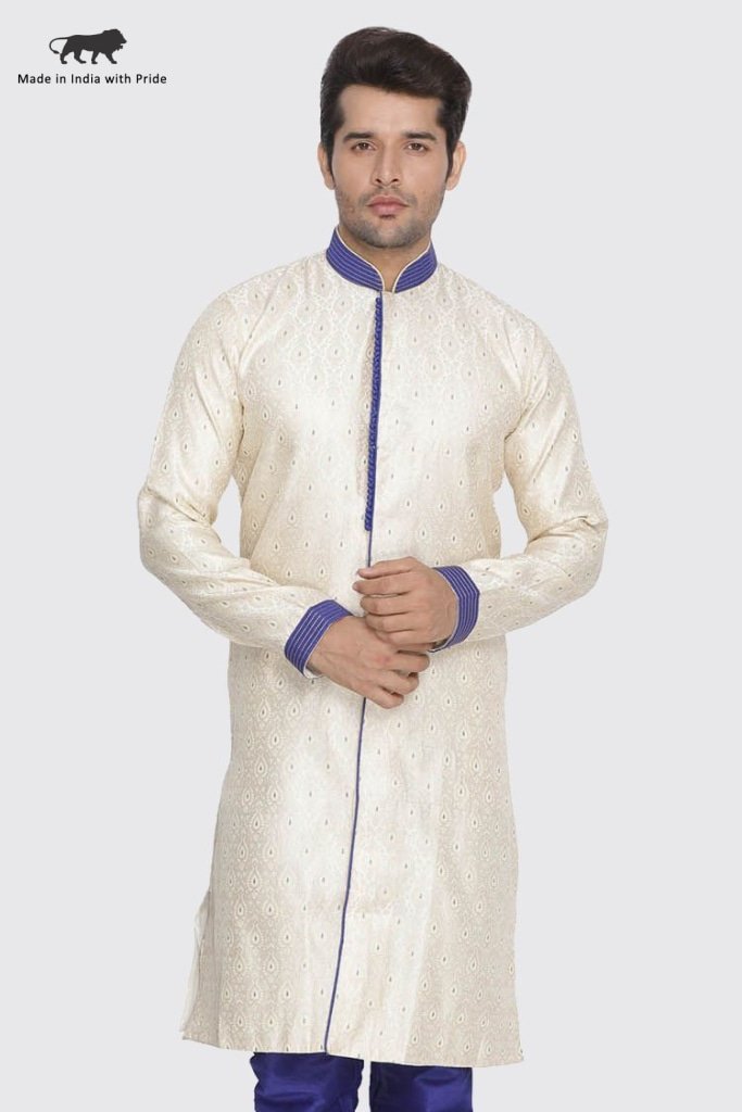 Men's Beige Cotton Silk Blend Sherwani Only Top