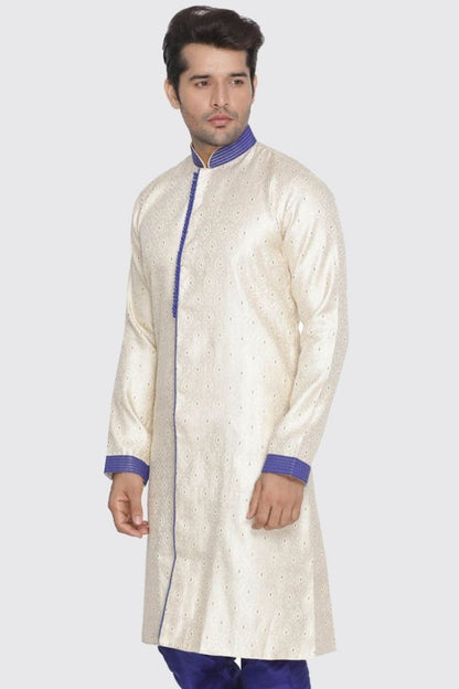 Men's Beige Cotton Silk Blend Sherwani Only Top