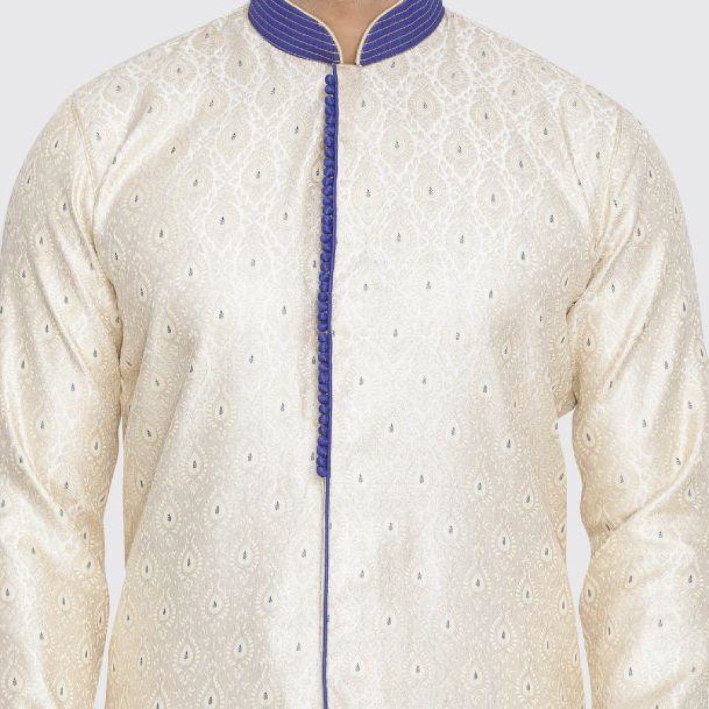 Men's Beige Cotton Silk Blend Sherwani Only Top