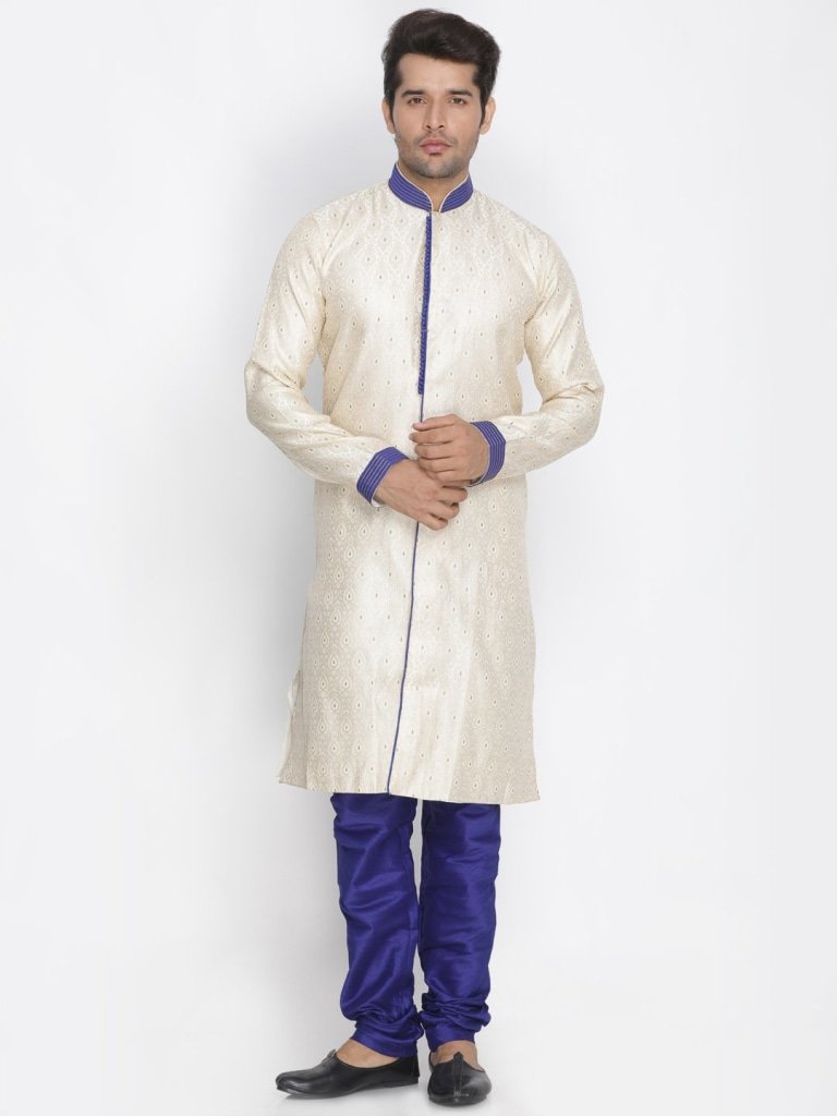 Men's Beige Cotton Silk Blend Sherwani Only Top