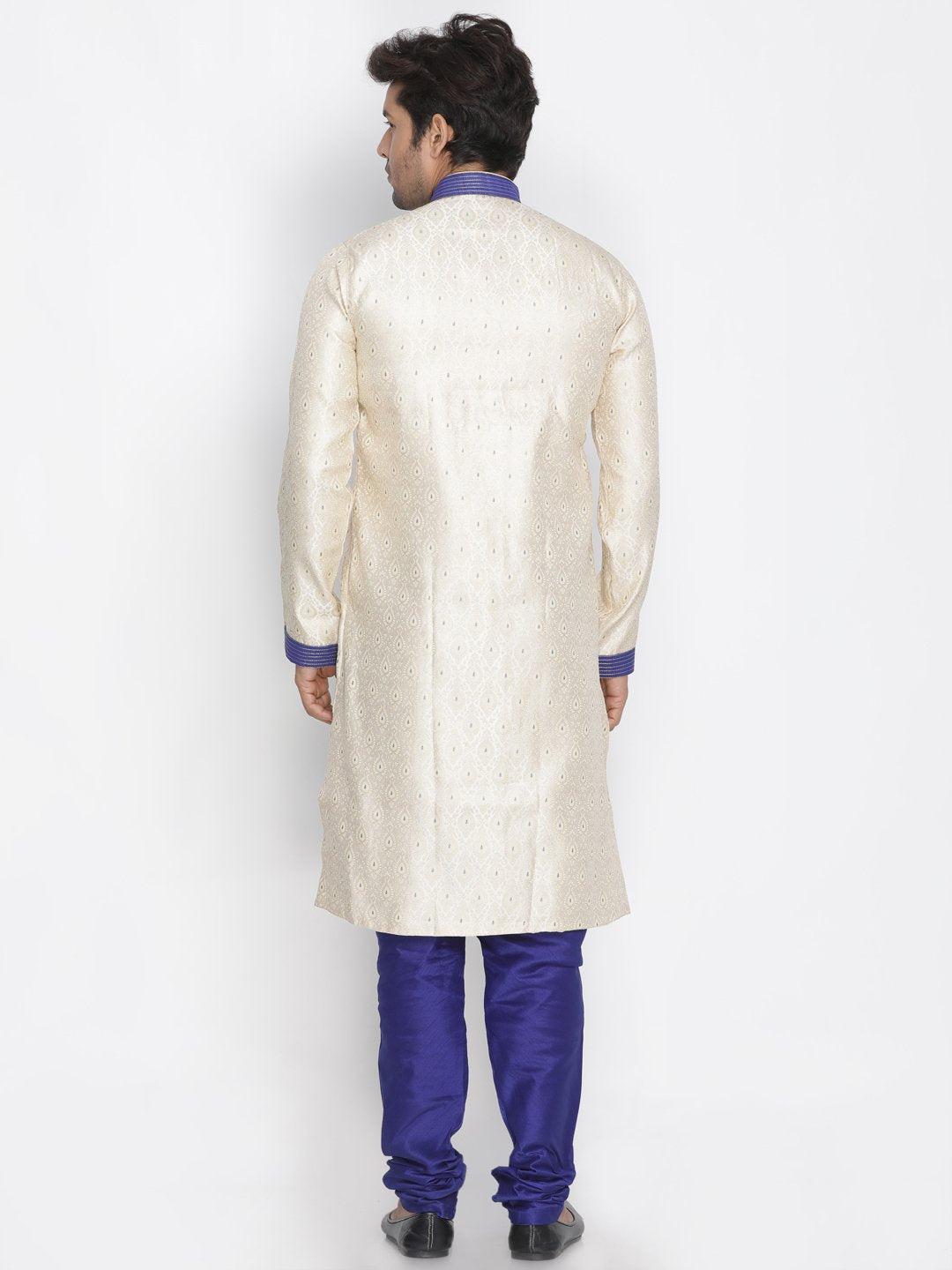 Men's Blue Cotton Silk Blend Sherwani Set