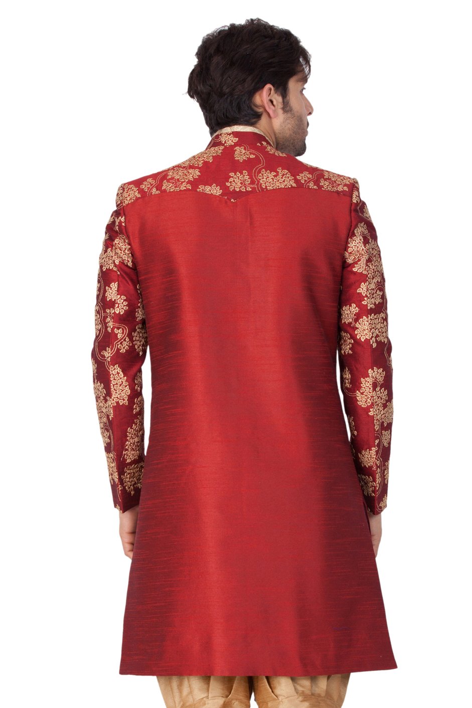 Men's Maroon Cotton Silk Blend Sherwani Only Top