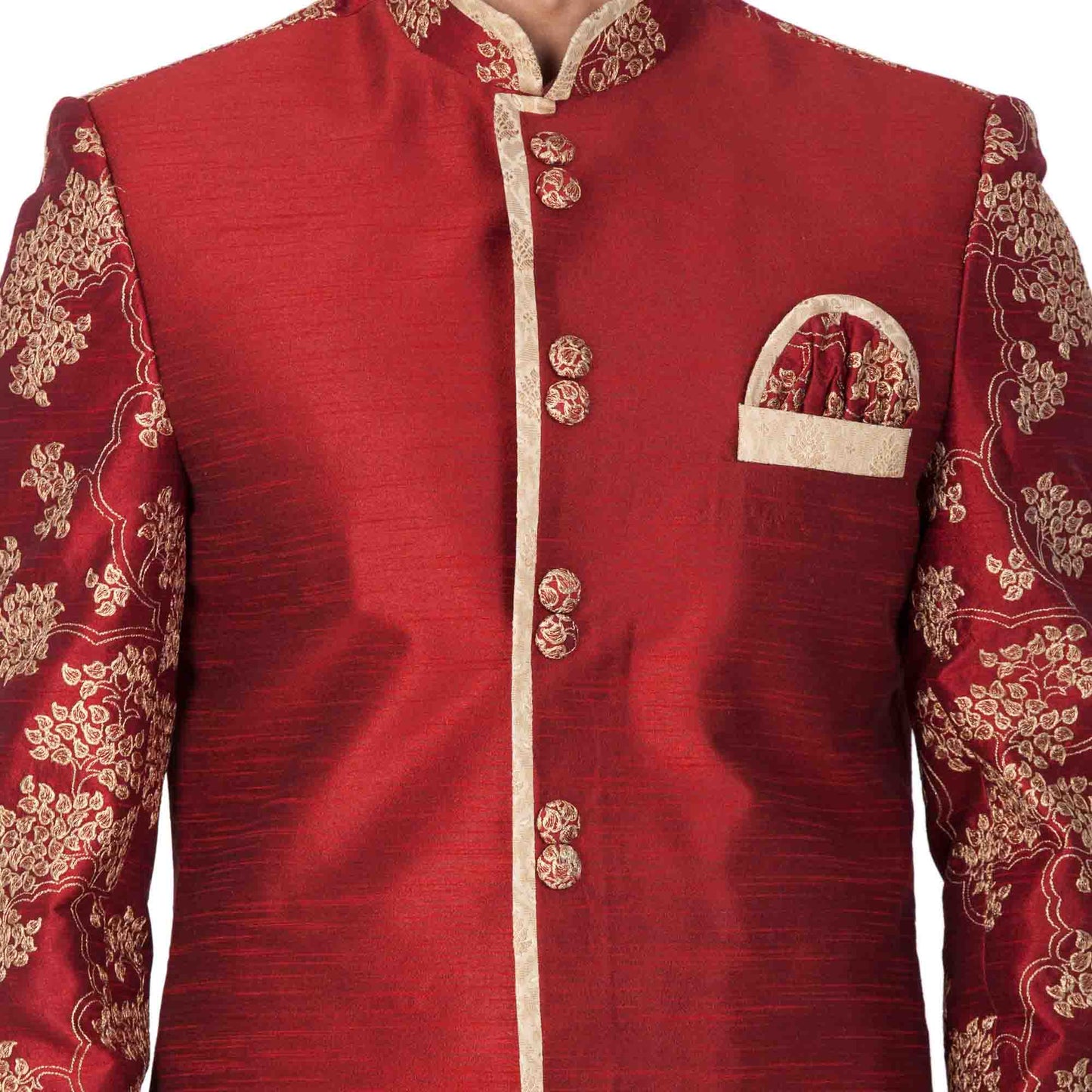 Men's Maroon Cotton Silk Blend Sherwani Only Top