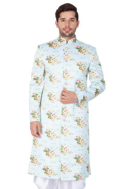 Men's Light Green Cotton Silk Blend Sherwani Only Top