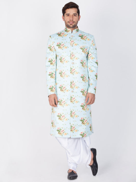 Men's Multicolor Cotton Blend Sherwani Set