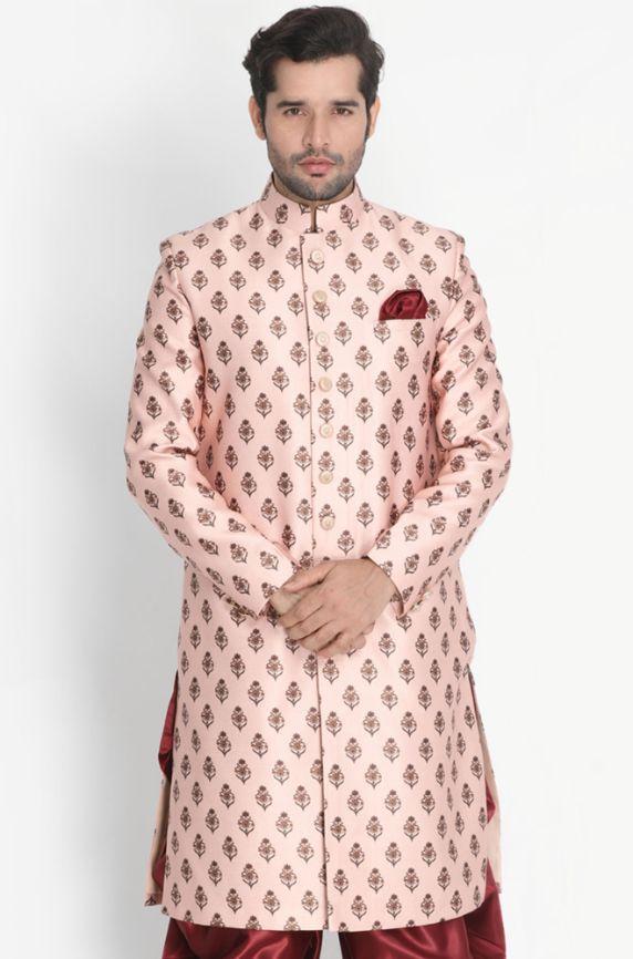 Men's Pink Cotton Silk Blend Sherwani Only Top