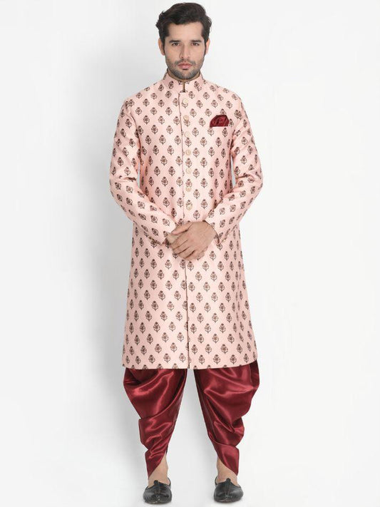 Men's Pink Cotton Silk Blend Sherwani Set