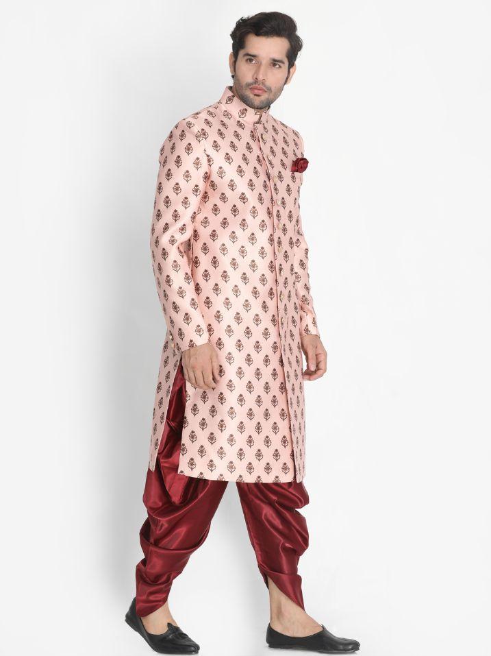 Men's Pink Cotton Silk Blend Sherwani Set