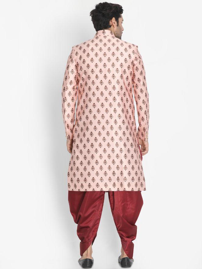 Men's Pink Cotton Silk Blend Sherwani Set