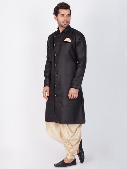 Men's Black Cotton Blend Sherwani Set