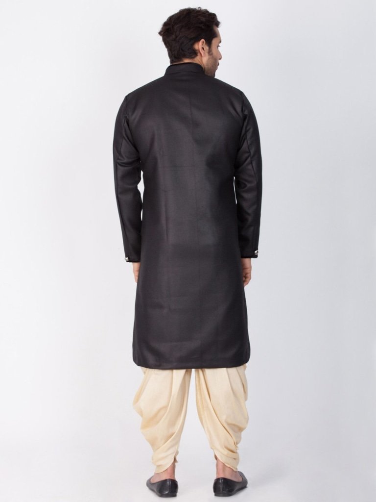 Men's Black Cotton Blend Sherwani Set