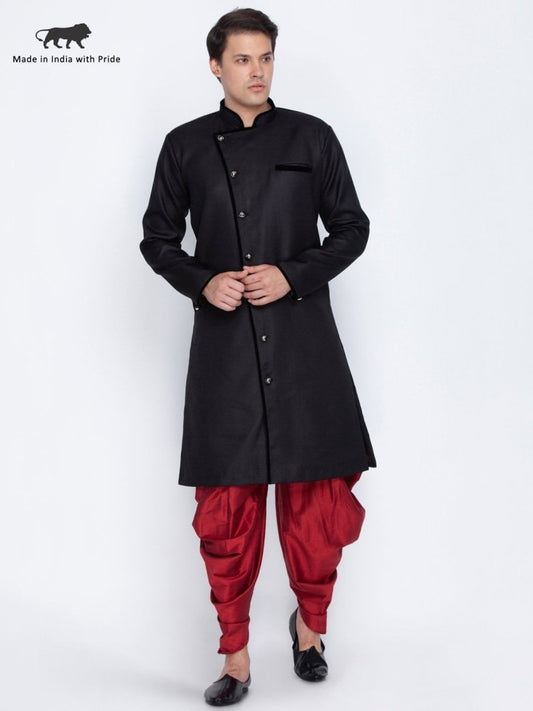 Men's Black Cotton Blend Sherwani Set