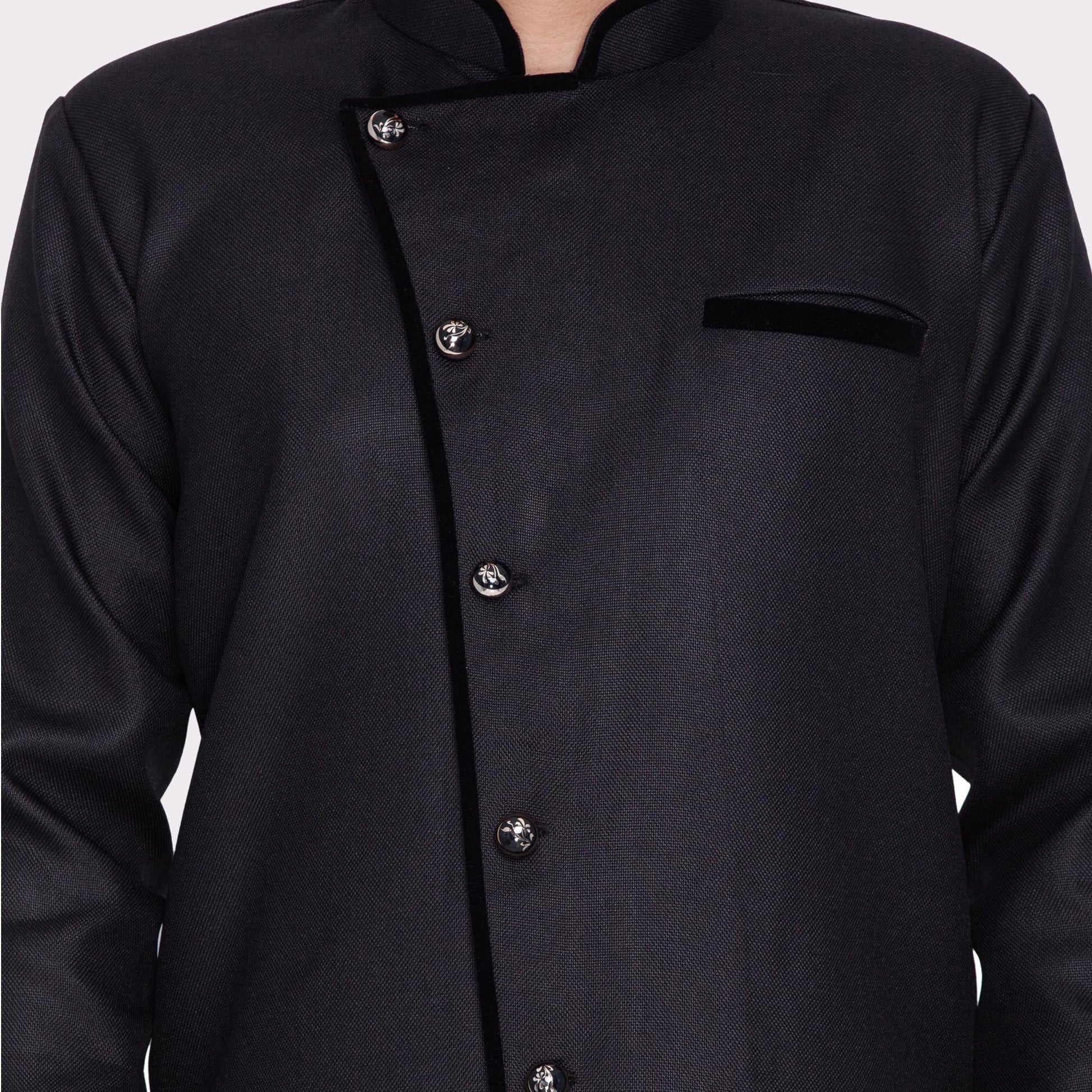 Men's Black Cotton Silk Blend Sherwani Only Top