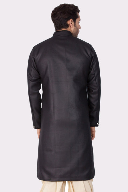 Men's Black Cotton Silk Blend Sherwani Only Top