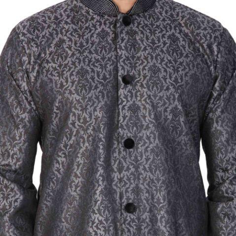 Men's Grey Cotton Silk Blend Sherwani Set