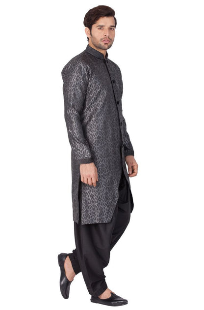 Men's Grey Cotton Silk Blend Sherwani Set