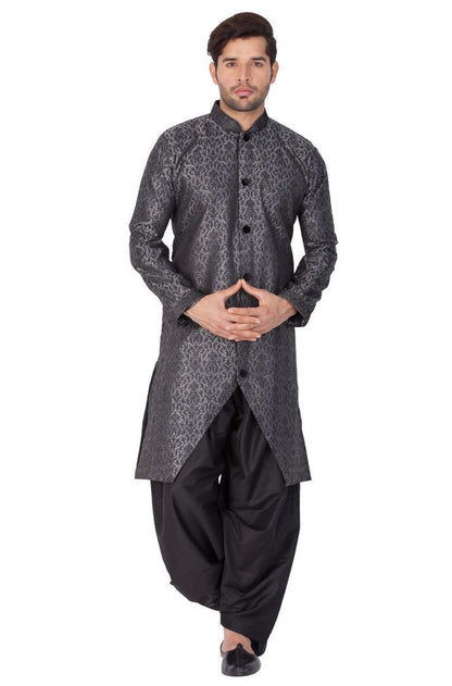 Men's Grey Cotton Silk Blend Sherwani Set